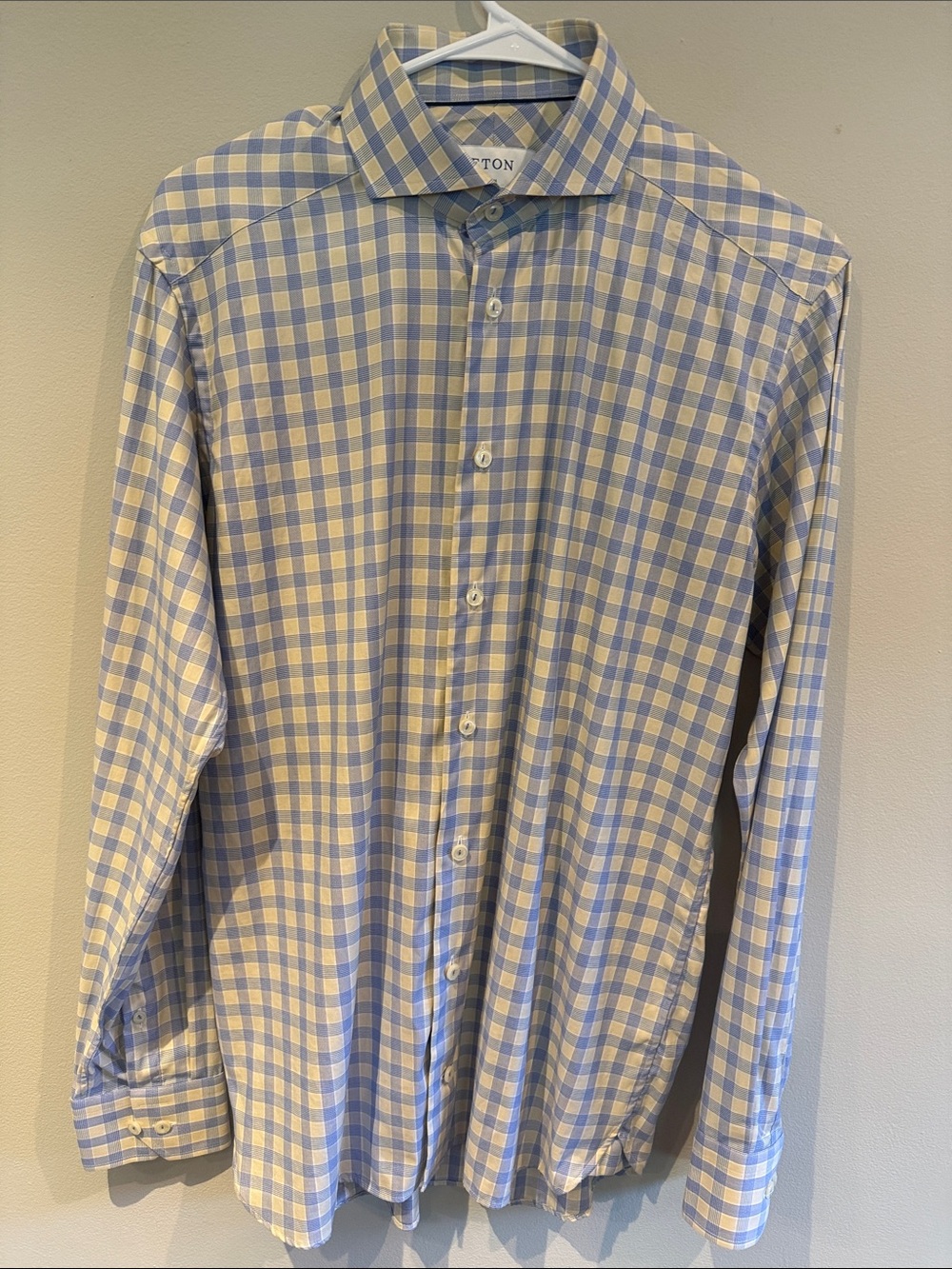 Eton Blue and Cream Check Dress Shirt